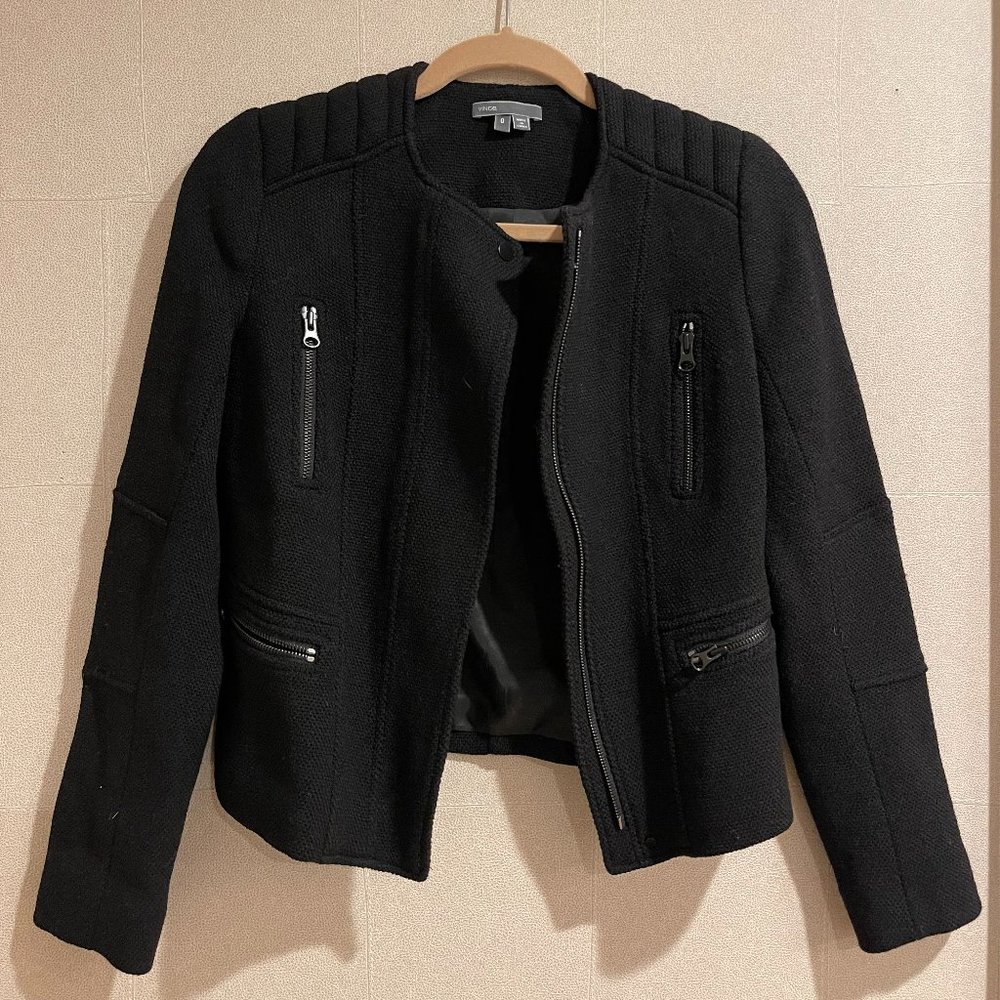 Vince Black Wool Cropped Motorcycle Jacket Size 0